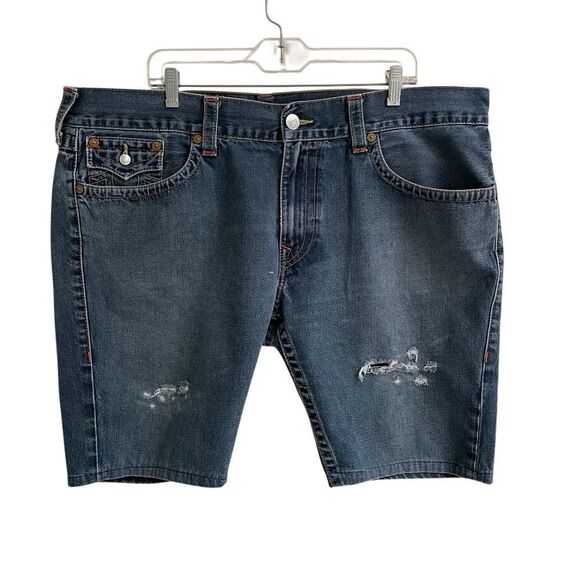 True Religion Skinny Old Multi Distressed Denim Jean Shorts Size 42 - Picture 1 of 7